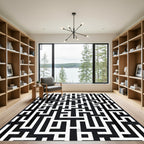 Bold Black White Maze Graphic Rug