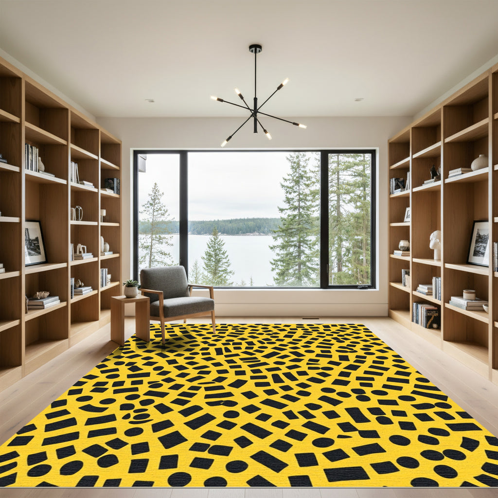 Yellow Black Scattered Shapes Rug