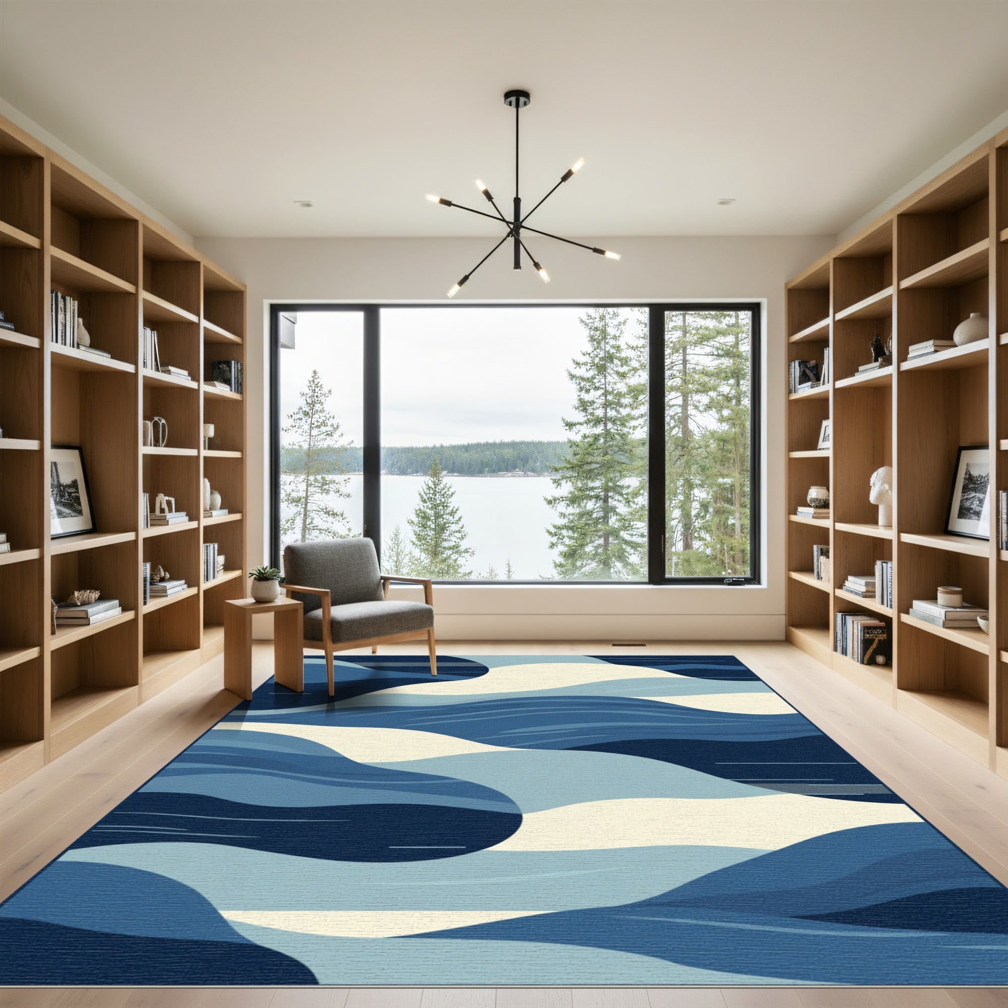 Modern Blue Wave Abstract Rug