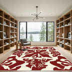 Crimson Cream Floral Mandala Rug