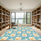 Navy Blue Starfish Shell Collage Rug