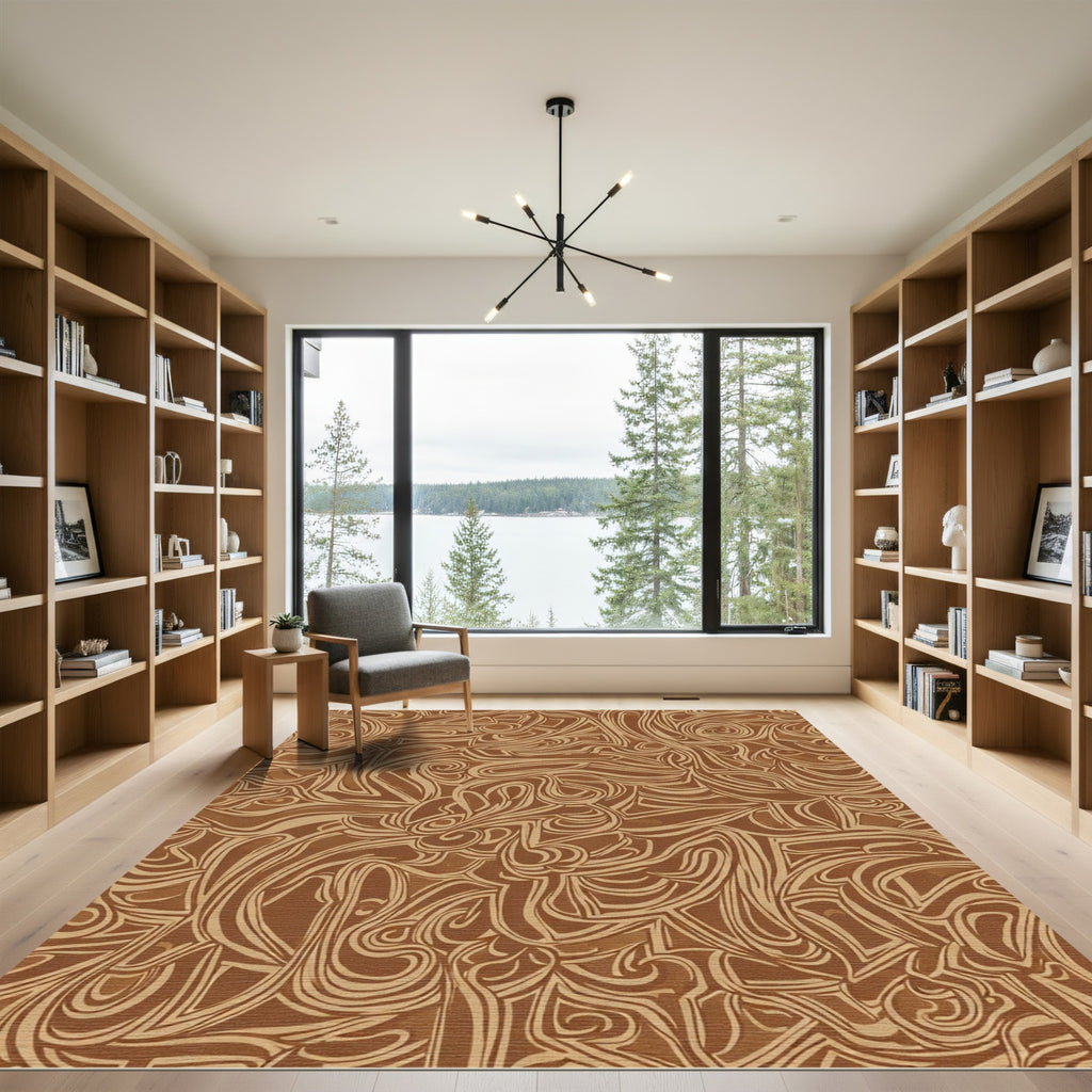 Rich Brown Swirling Organic Lines Rug