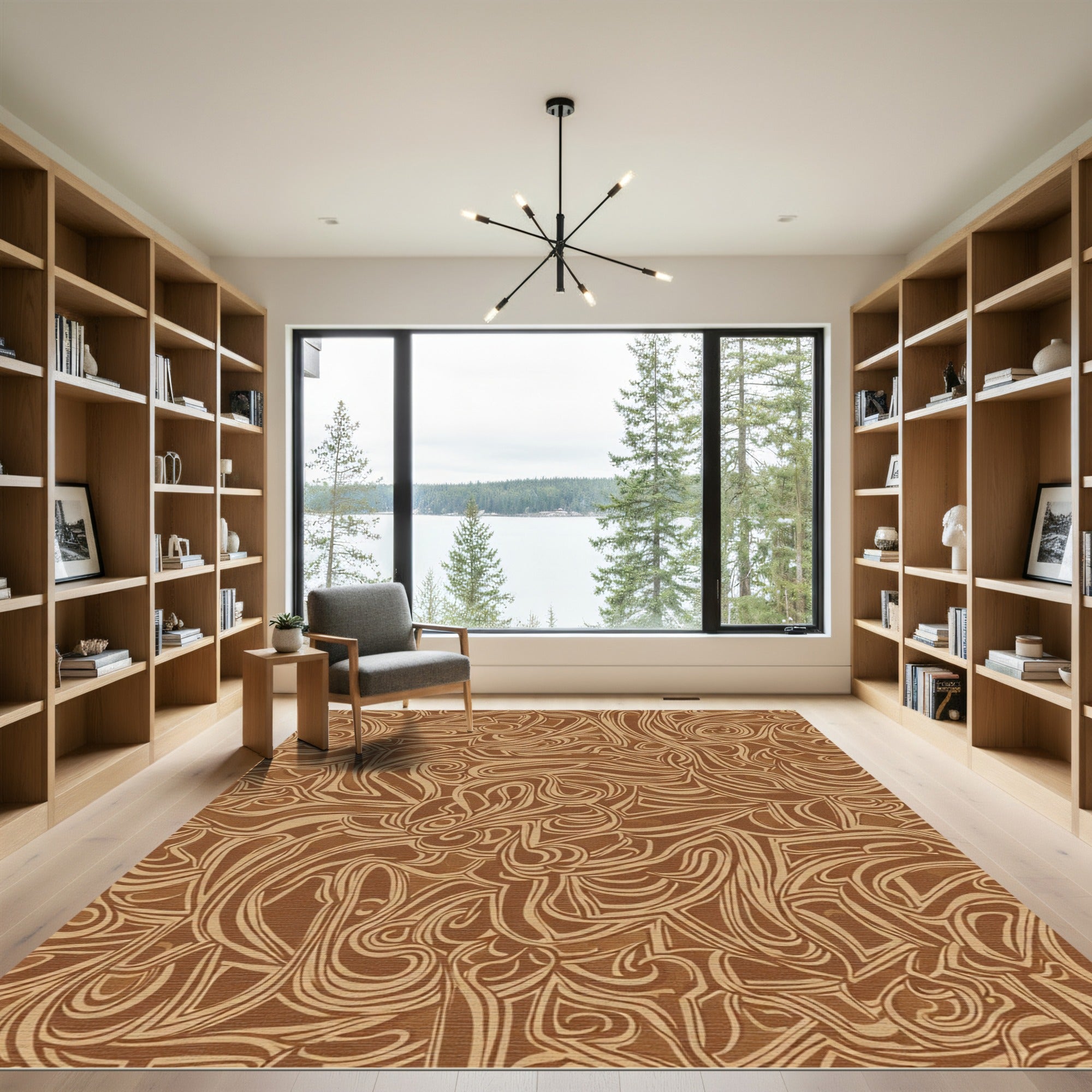 Rich Brown Swirling Organic Lines Rug