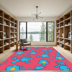 Turquoise Creatures Floral Red Background Rug