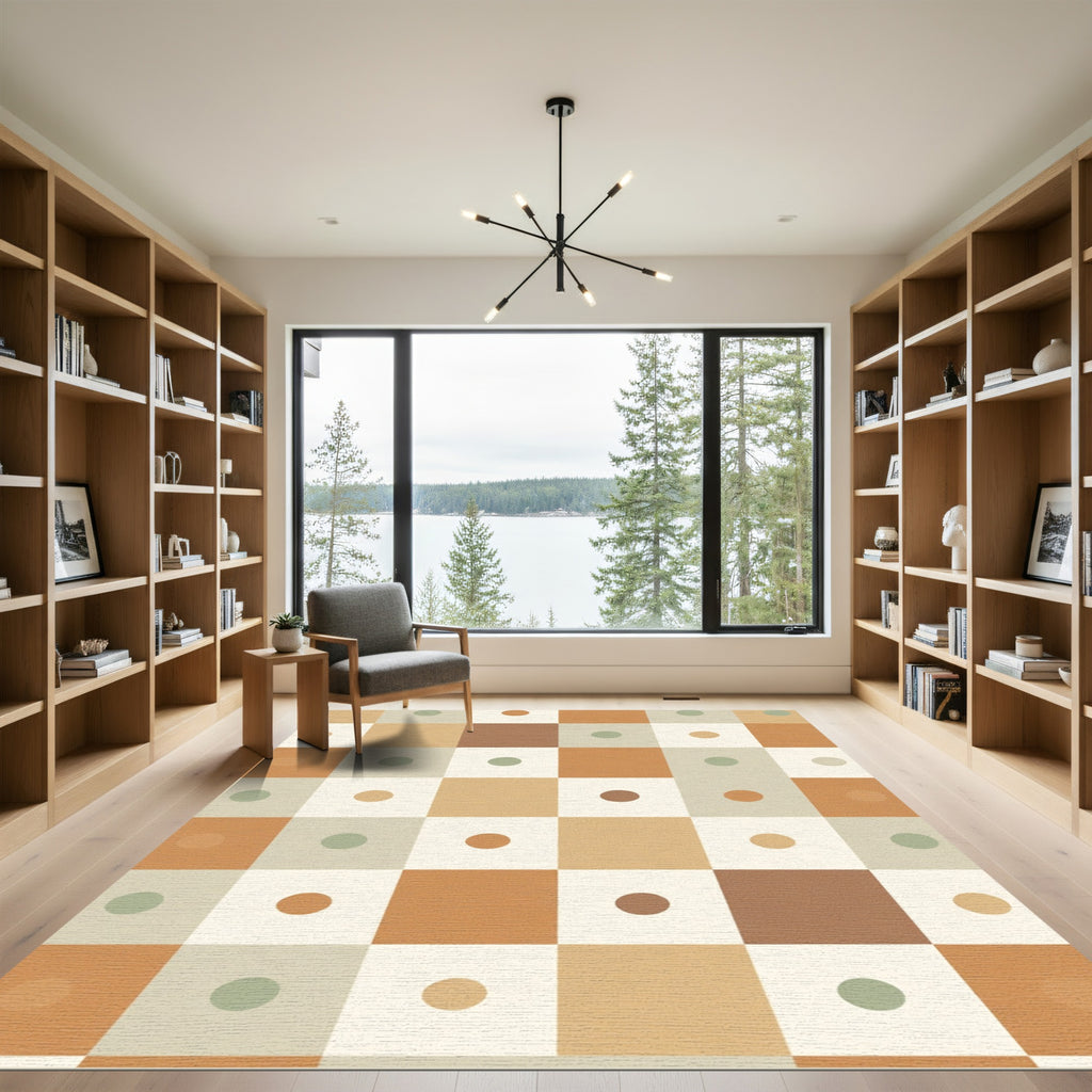 Terracotta Sage Squares Polka Dot Rug