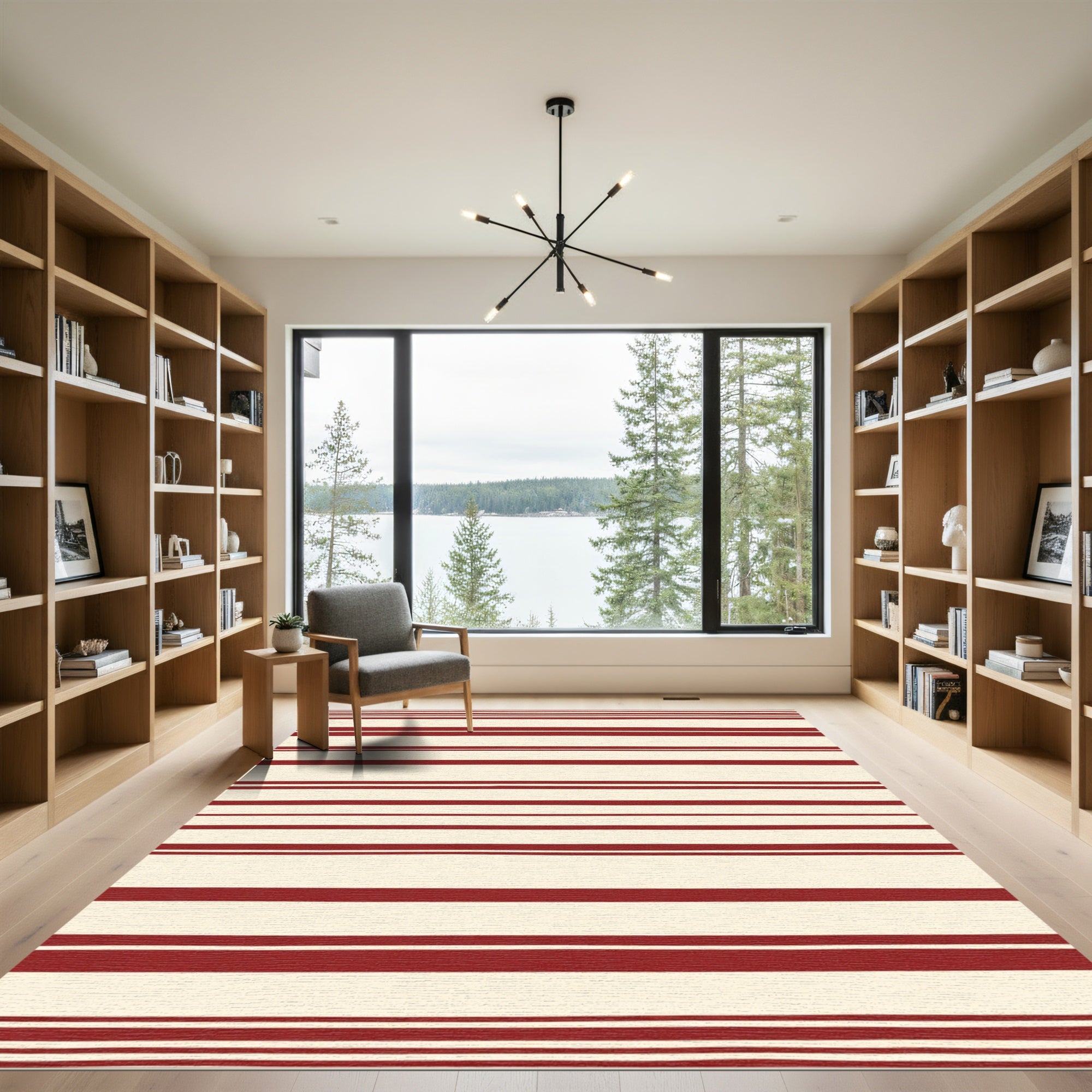 Classic Red Cream Horizontal Stripes Rug