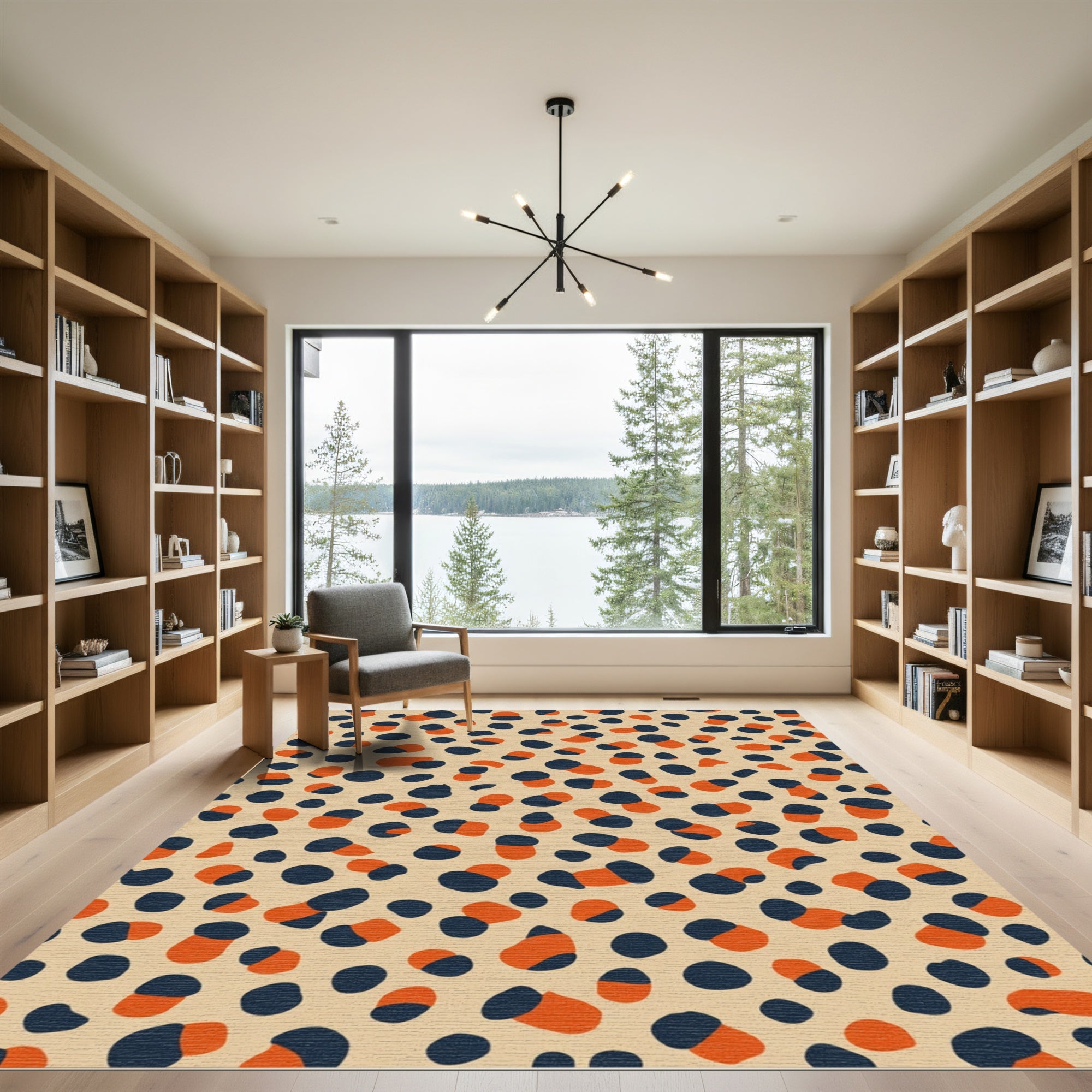 Burnt Orange Navy Polka Dot Rug