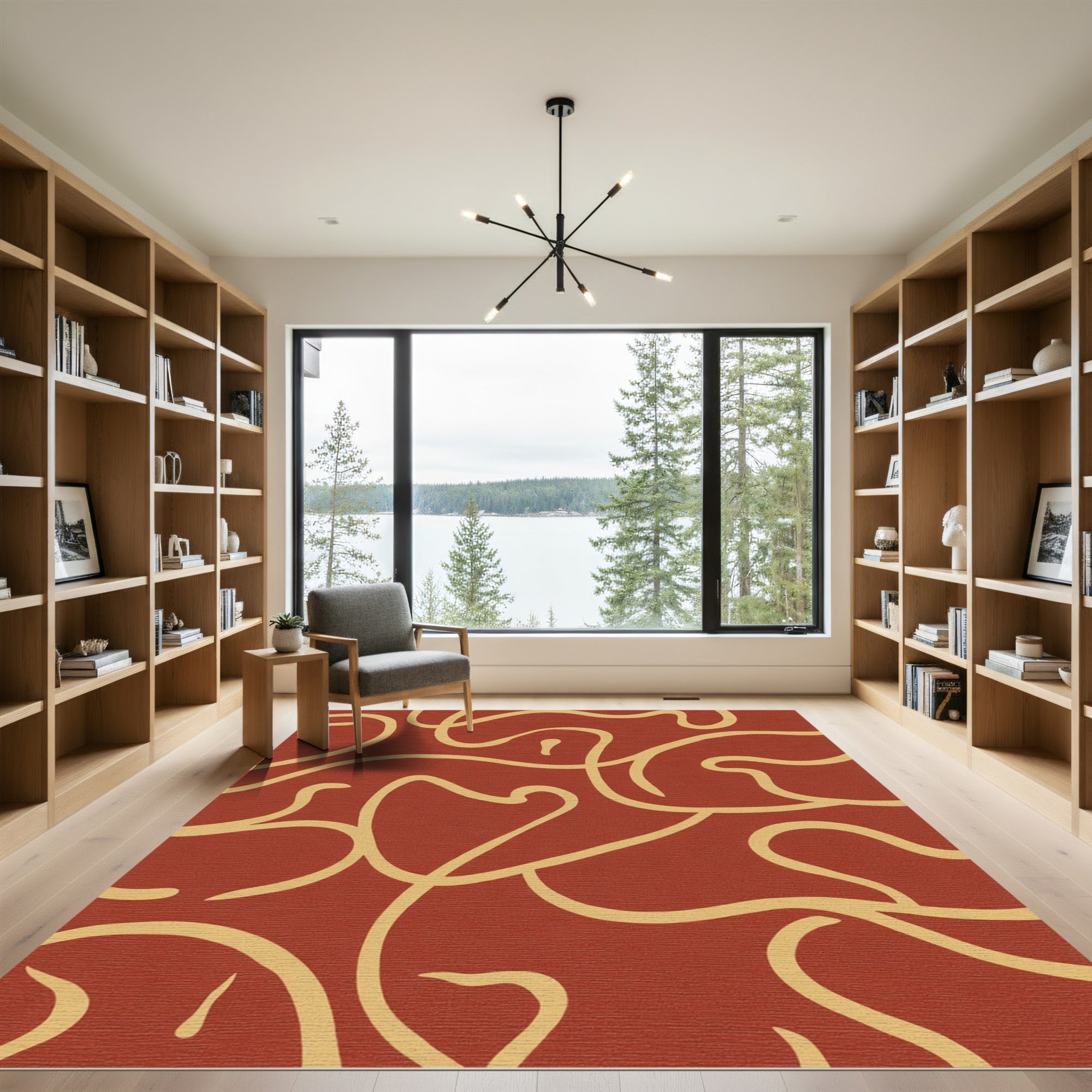 Terracotta And Ochre Abstract Swirl Rug