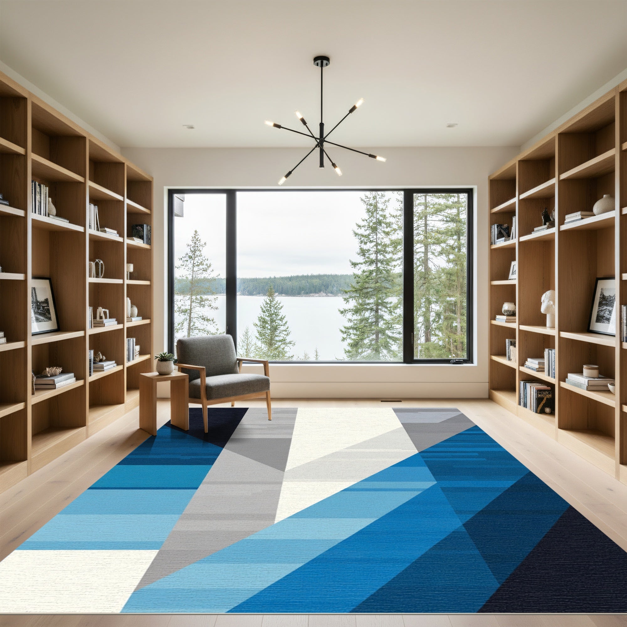 Modern Blue Geometric Abstract Blocks Rug