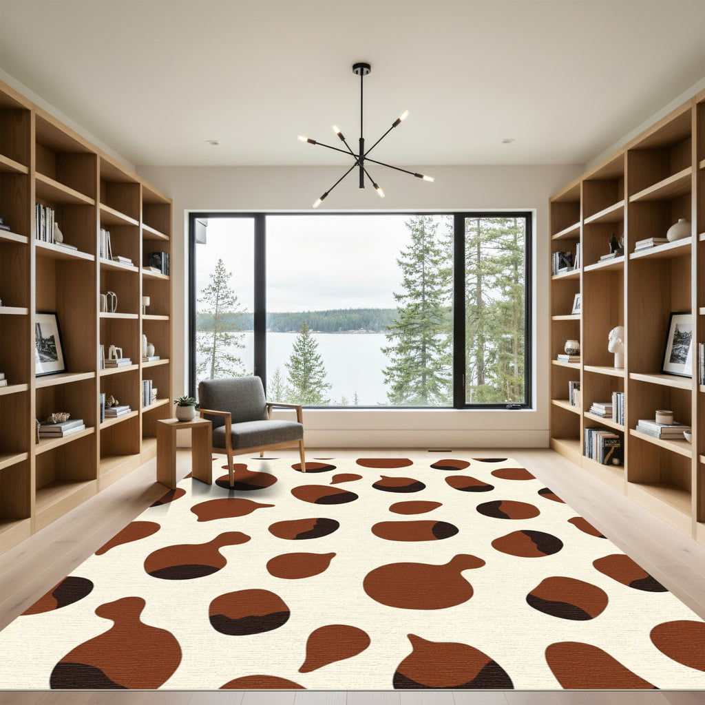 Brown Cream Abstract Blobs Rug