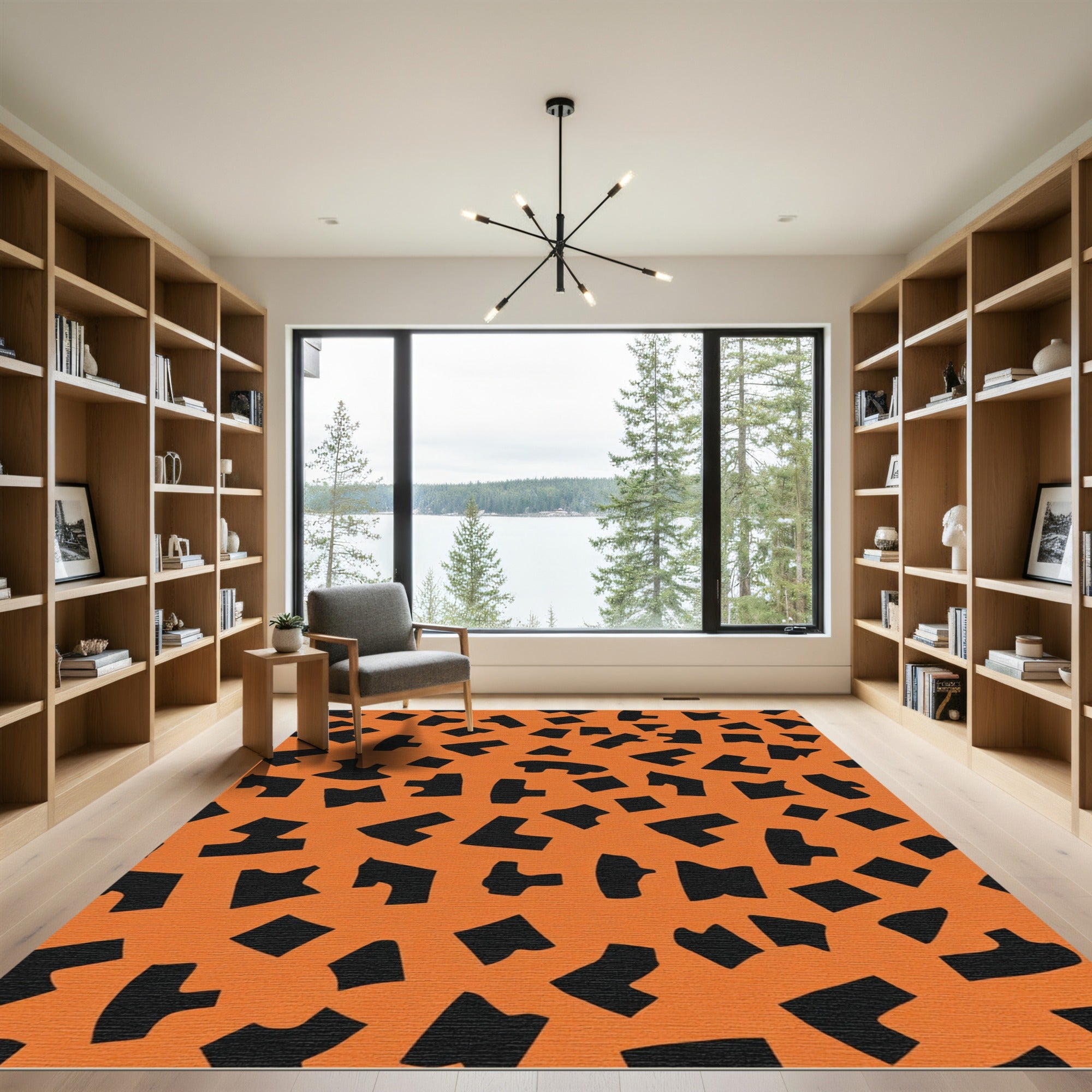 Orange Black Irregular Geometric Splash Rug