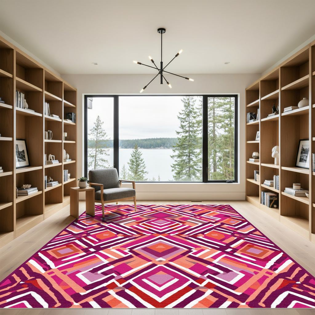Vibrant Pink Diamond Geometric Overlay Rug
