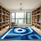 Modern Deep Blue Concentric Circles Rug