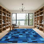Deep Blue Block Abstract Rug