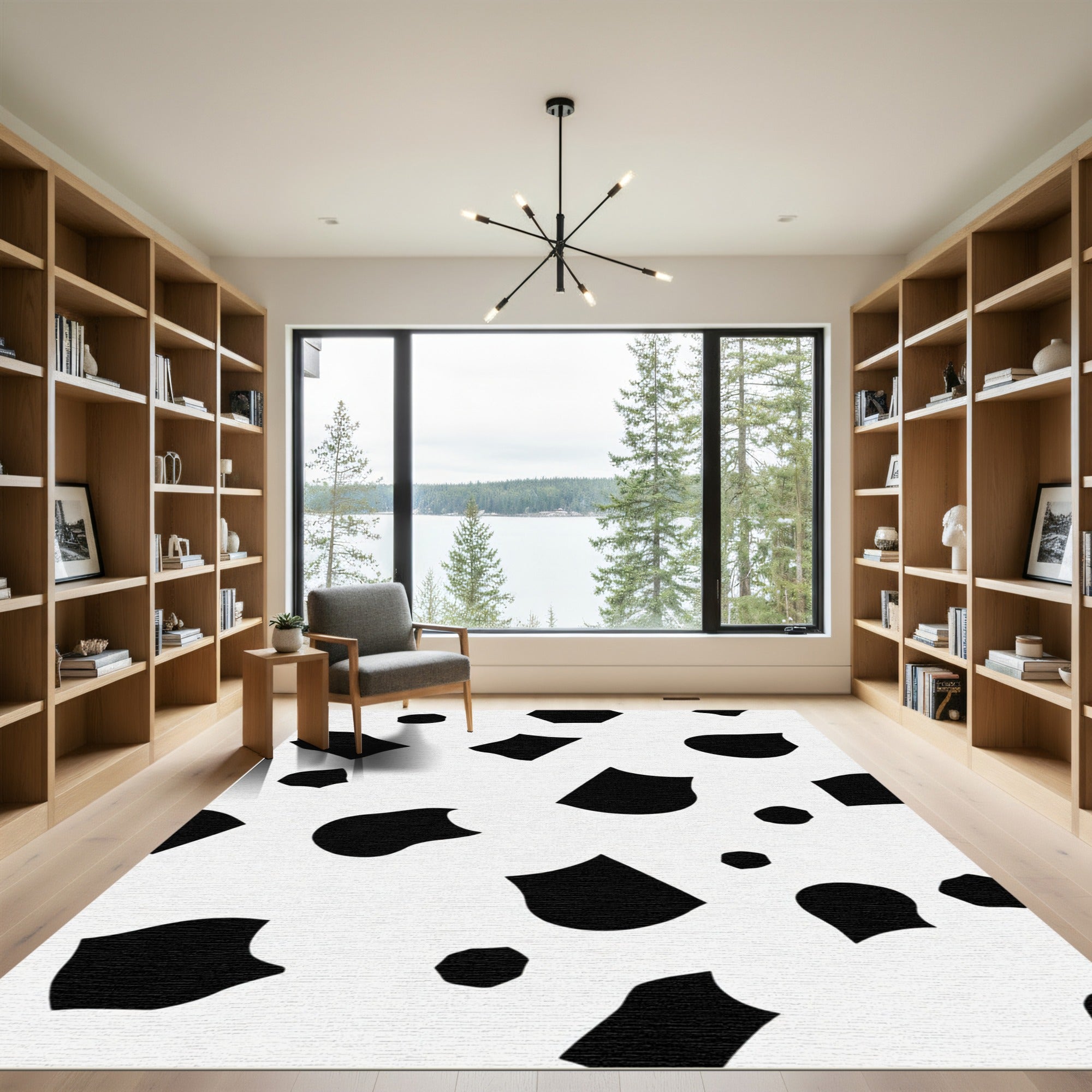 Black White Abstract Organic Spots Rug