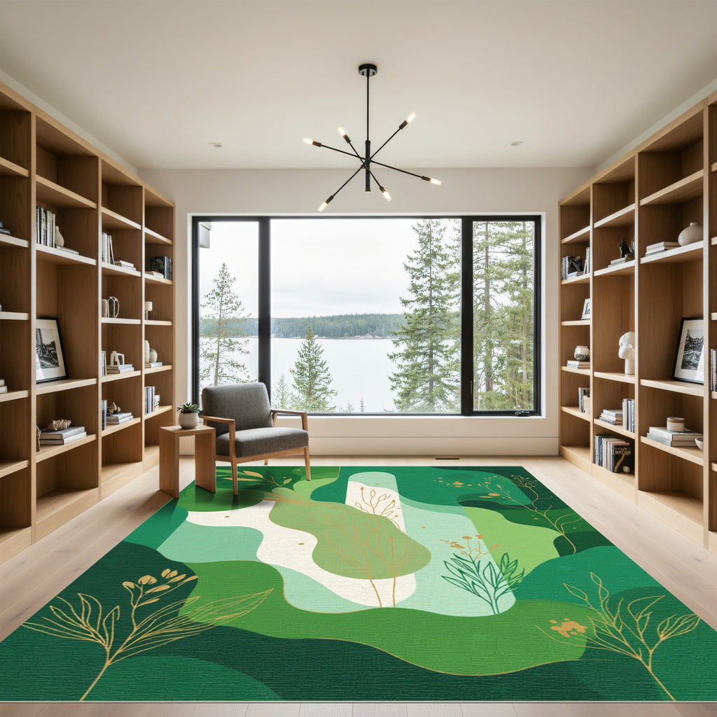Emerald Green Botanical Abstract Rug