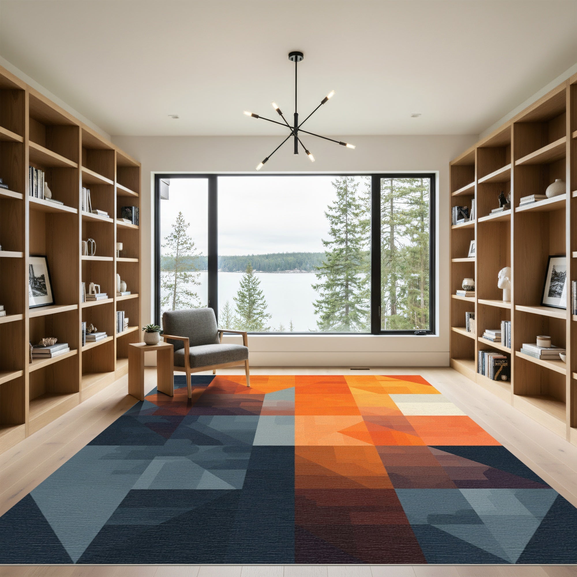 Geometric Orange Blue Gradient Abstract Rug
