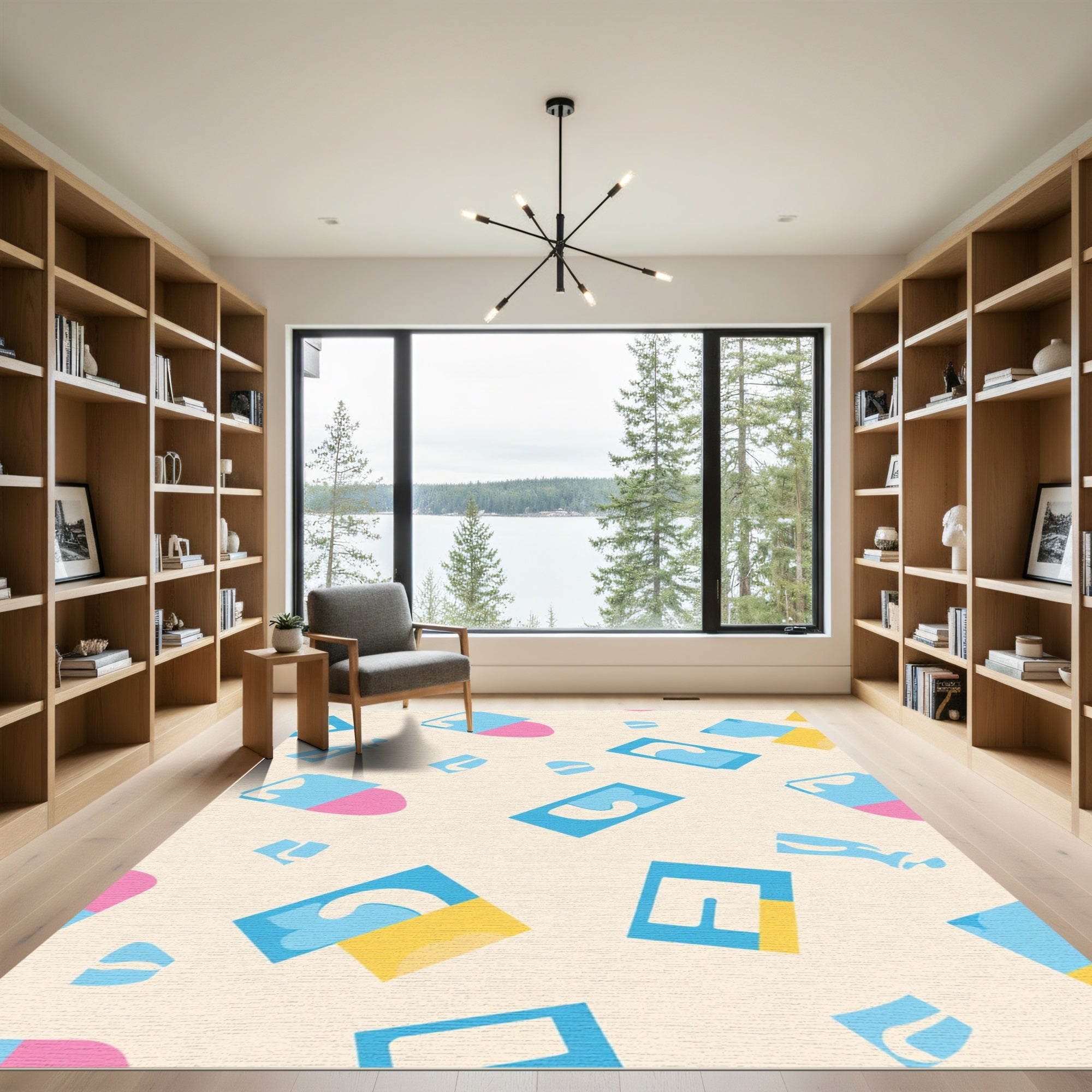 Abstract Blue Yellow Pink Geometric Shapes Rug
