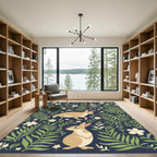 Tan Rabbits Among Green Foliage Rug