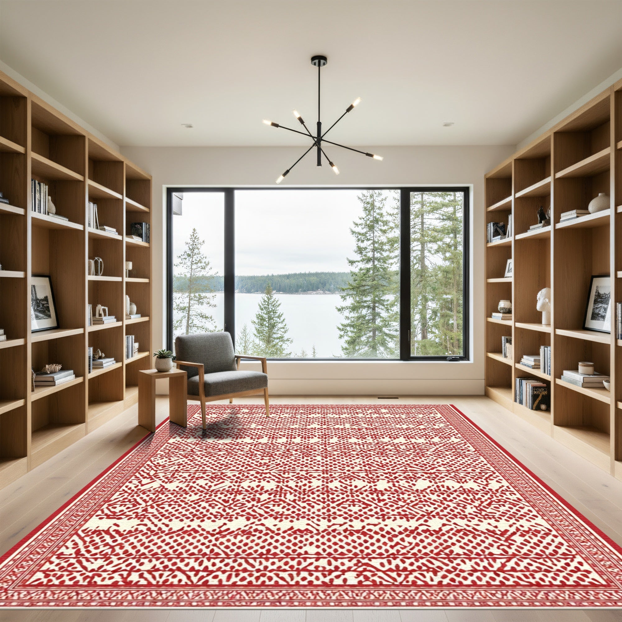 Crimson White Intricate Diamond Border Rug