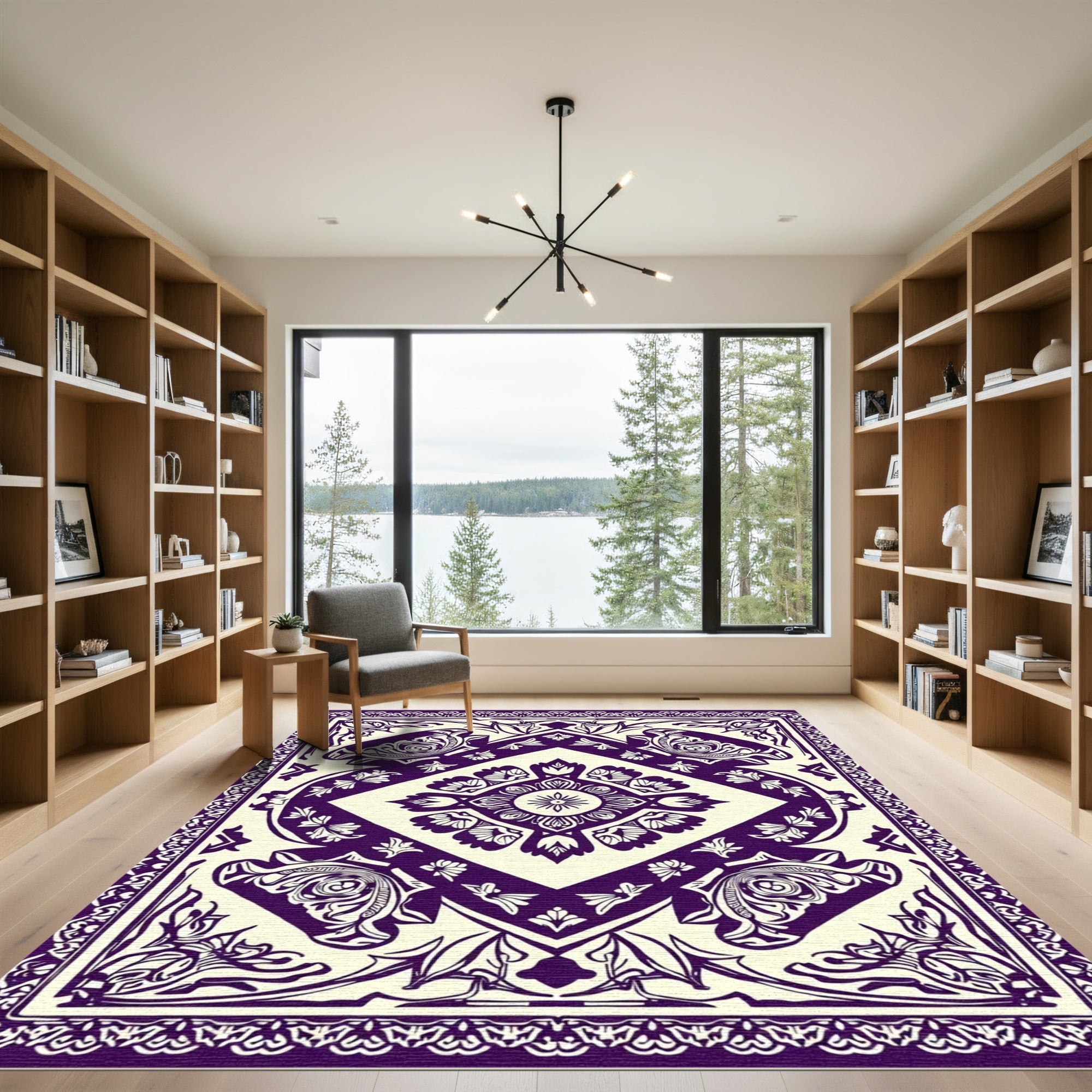 Deep Purple Floral Medallion Rug