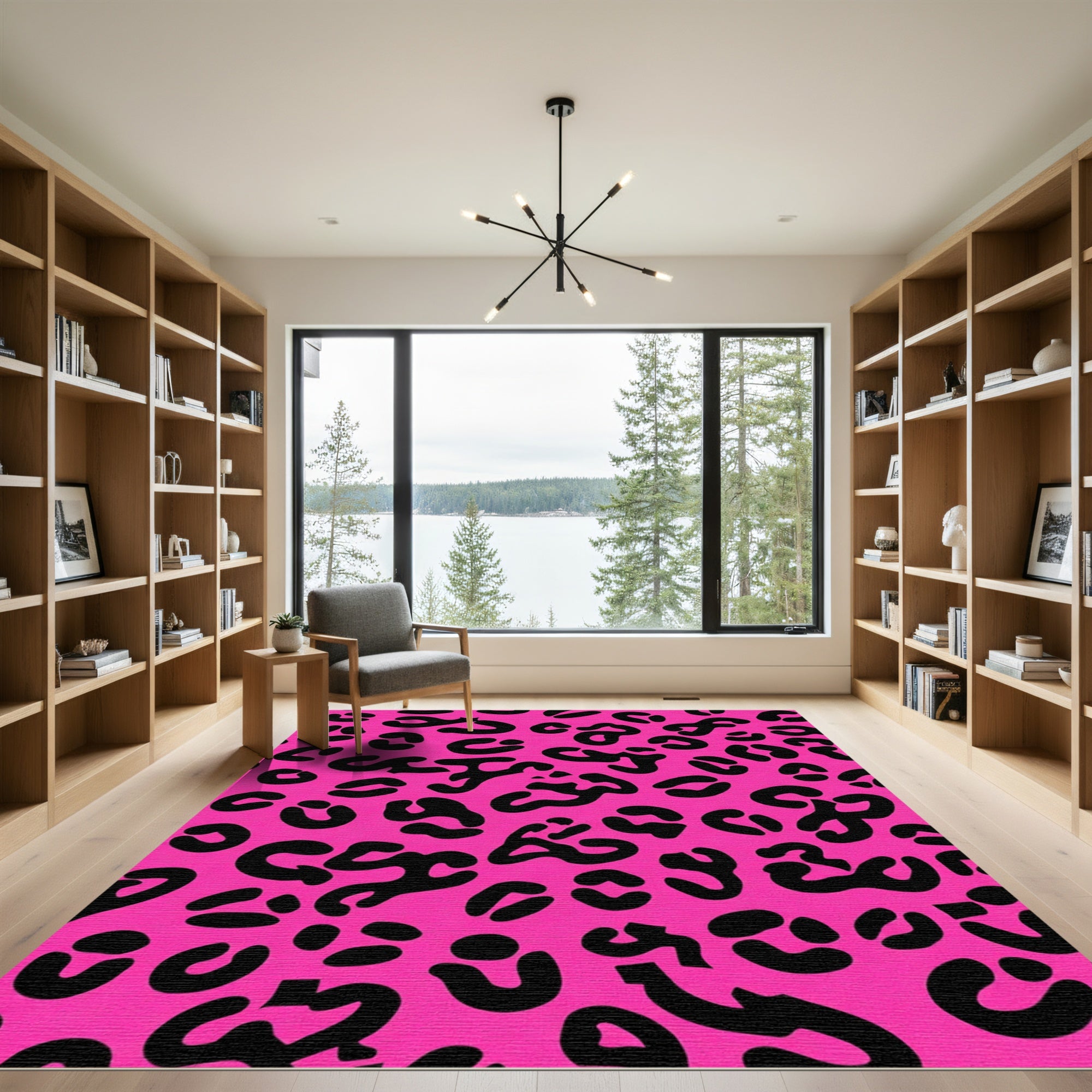 Hot Pink Black Leopard Spot Rug