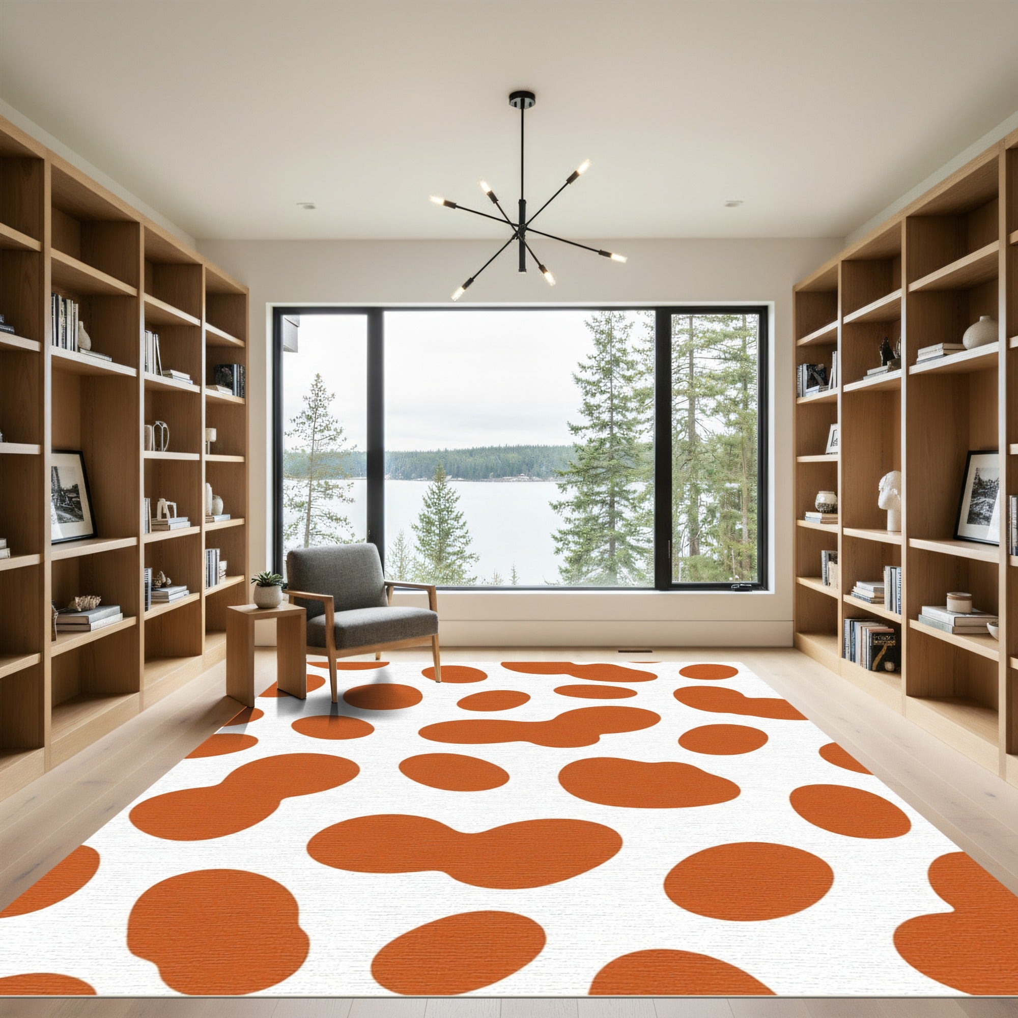 Orange White Organic Blob Rug