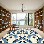 Navy Blue Floral Medallion Pattern Rug