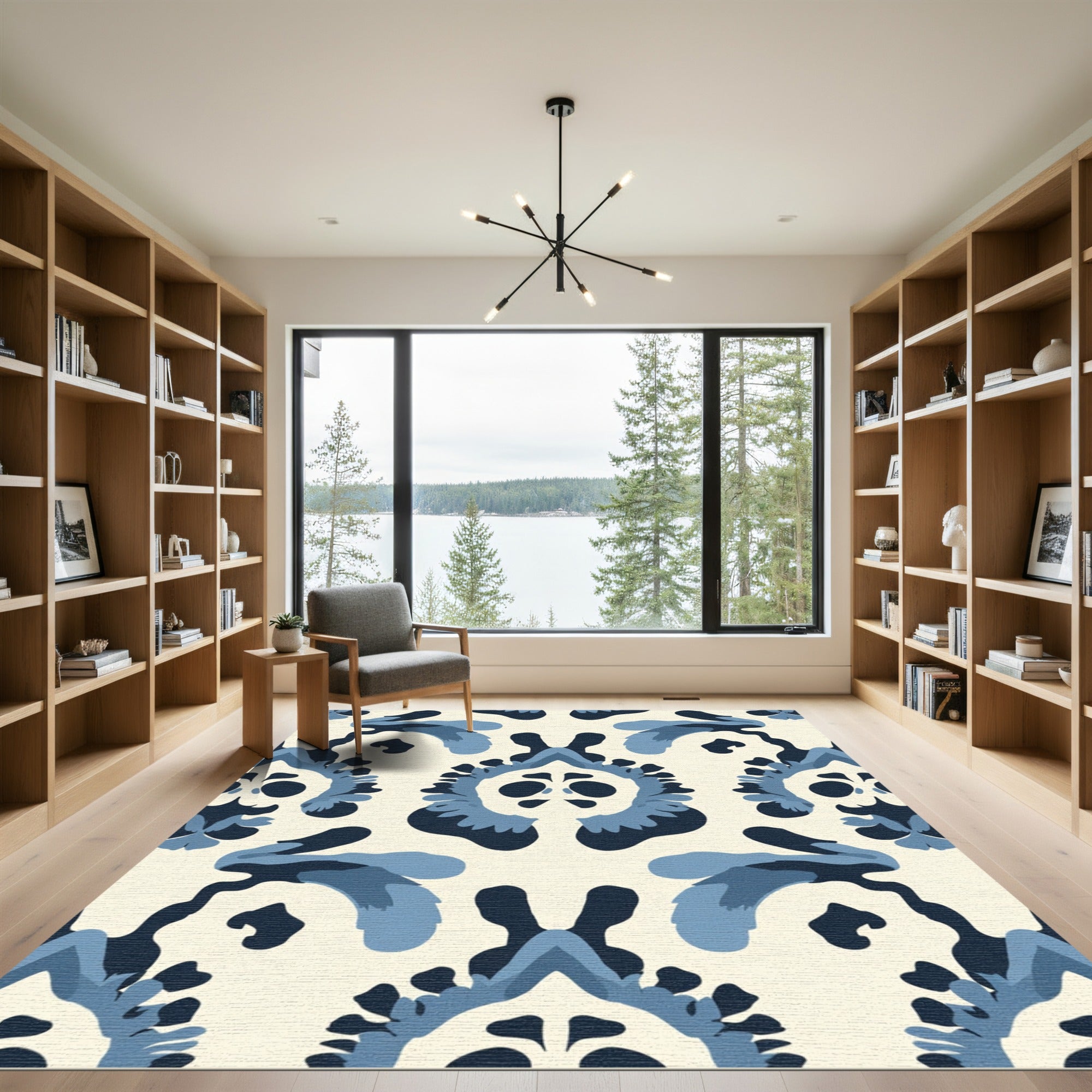 Navy Blue Floral Medallion Pattern Rug