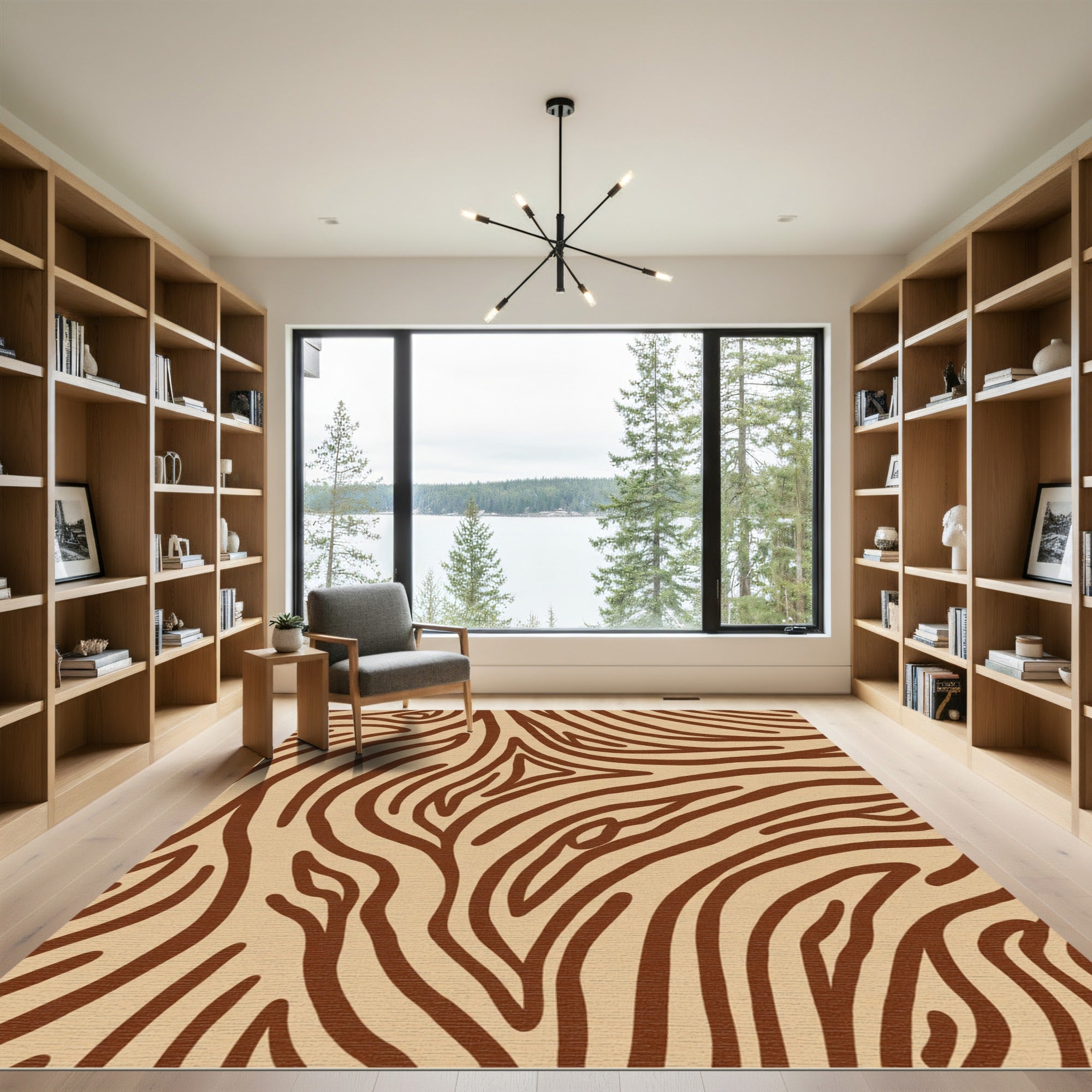 Brown Tan Abstract Swirl Rug