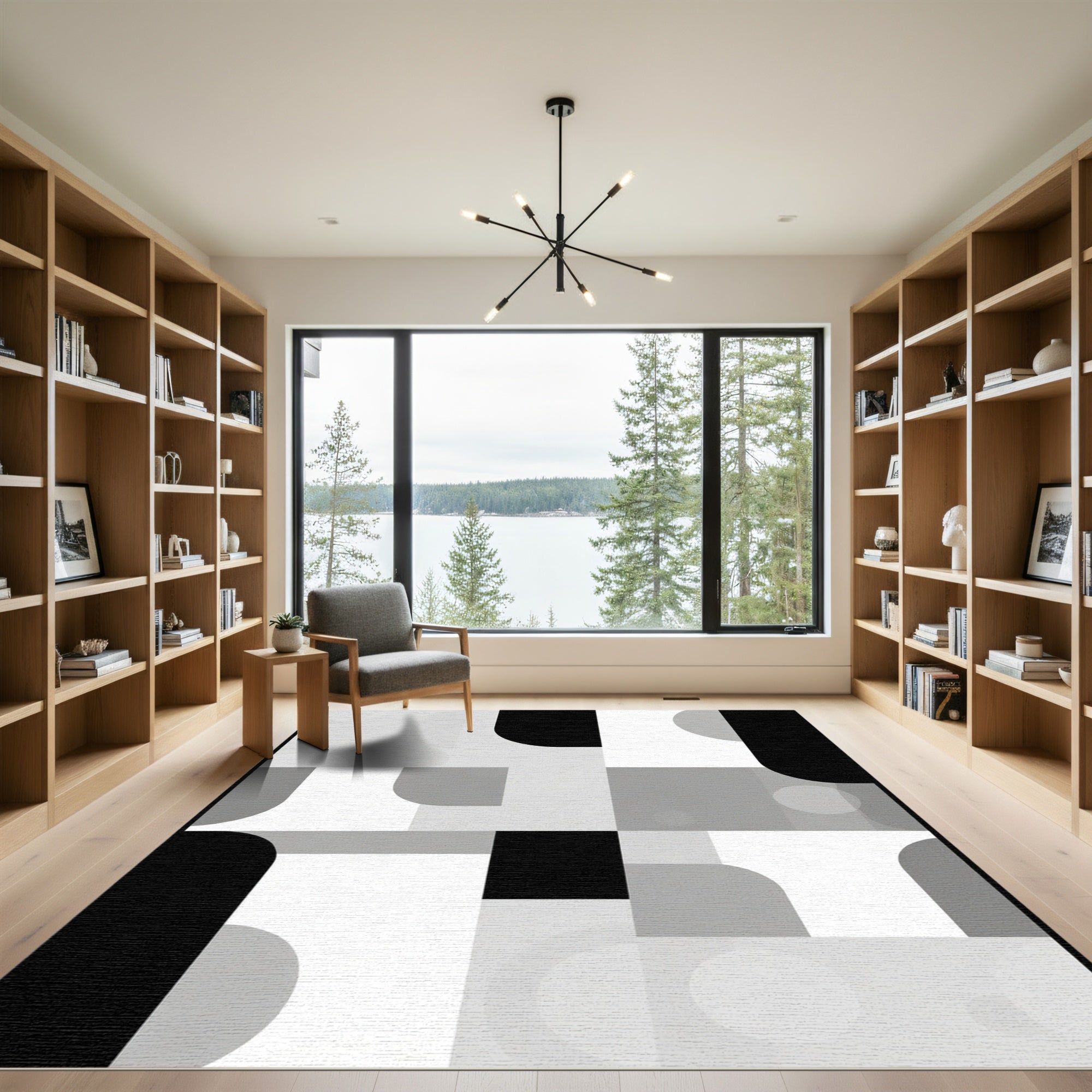 Modern Geometric Monochrome Abstract Rug