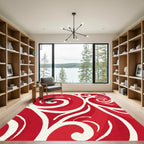 Bold Red Swirl Abstract Rug