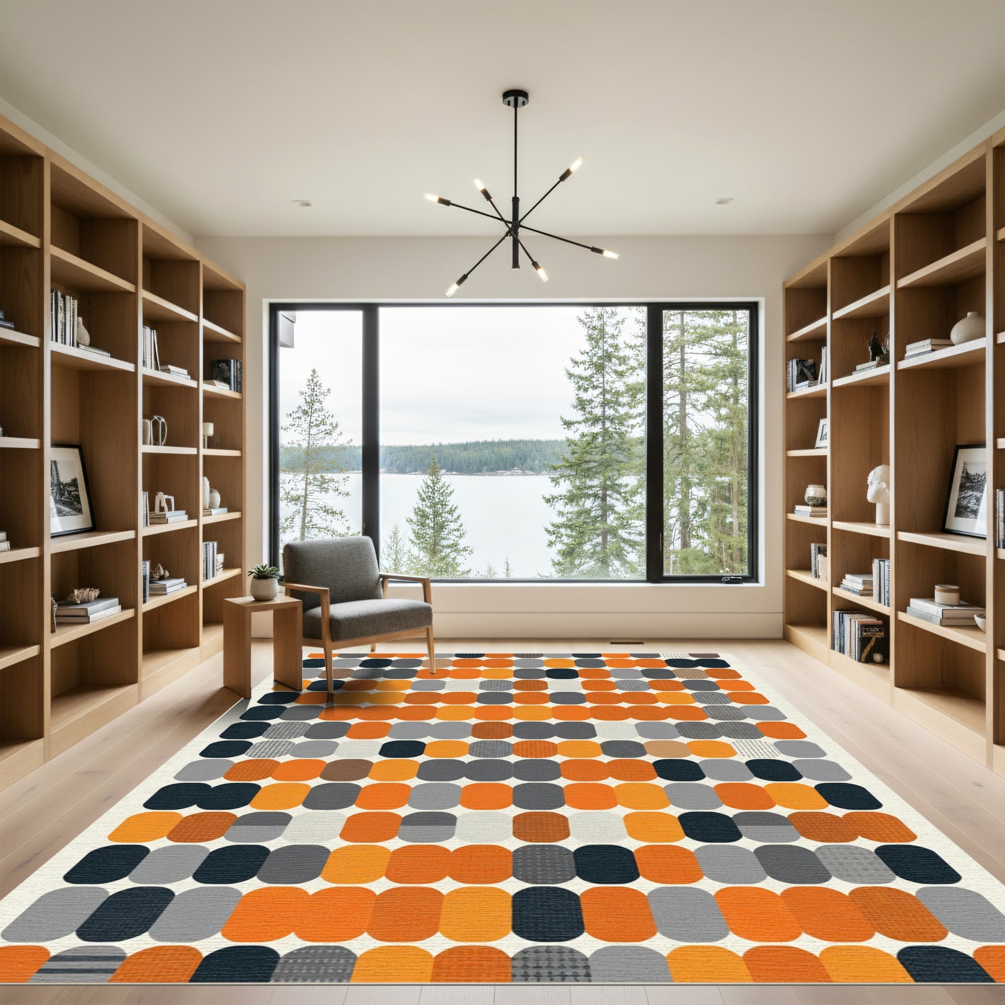 Retro Orange Gray Capsule Grid Rug