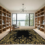 Golden Floral Butterfly Frame Rug