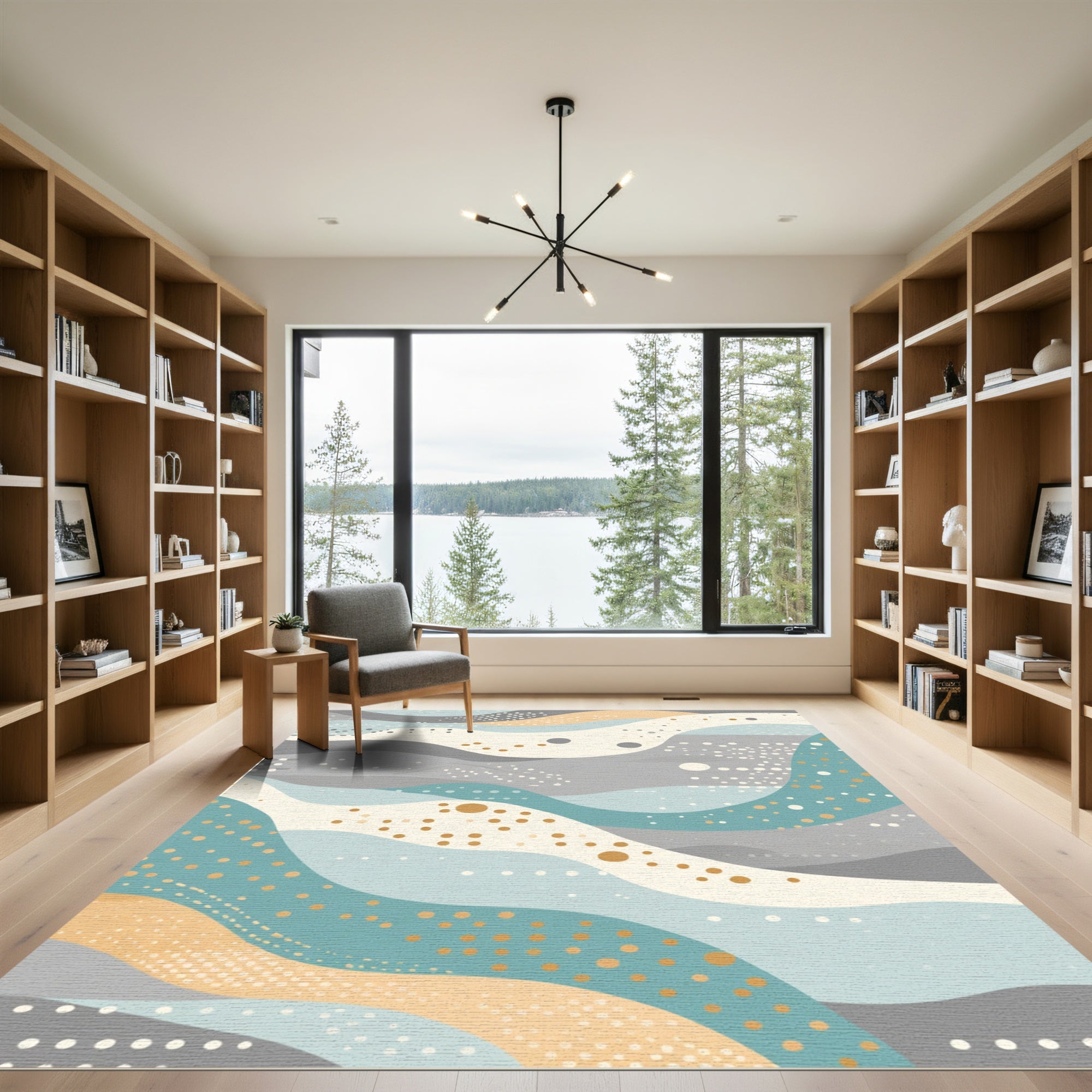 Soft Abstract Horizontal Wave Dots Rug