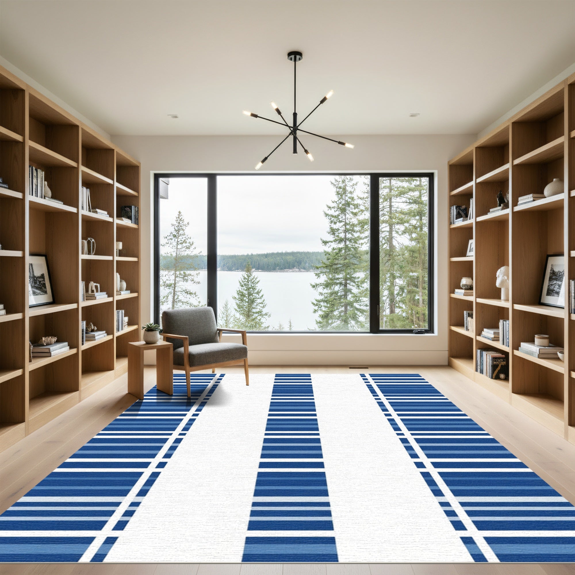 Deep Blue Striped Column Rug