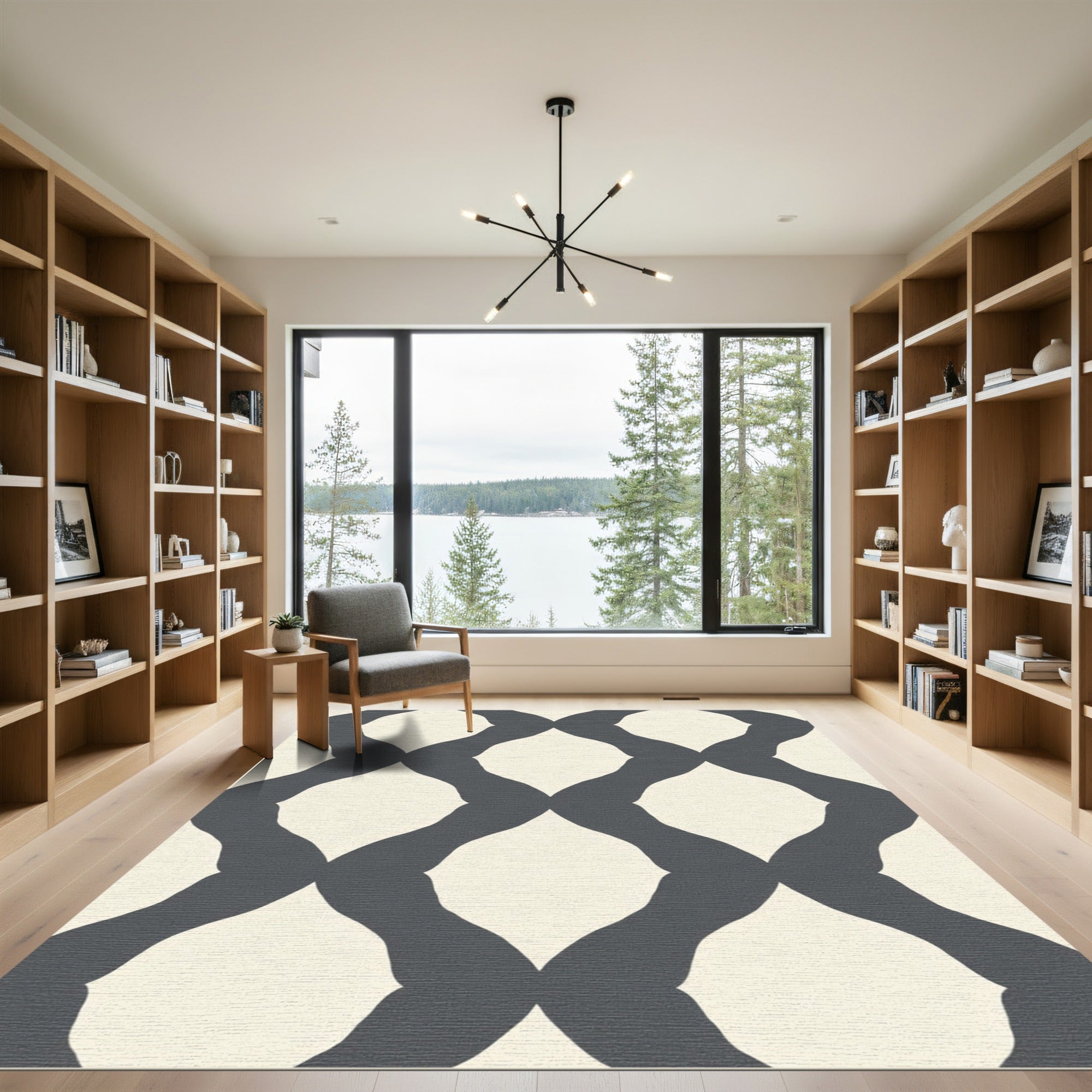Ivory Charcoal Interlocking Ogee Rug