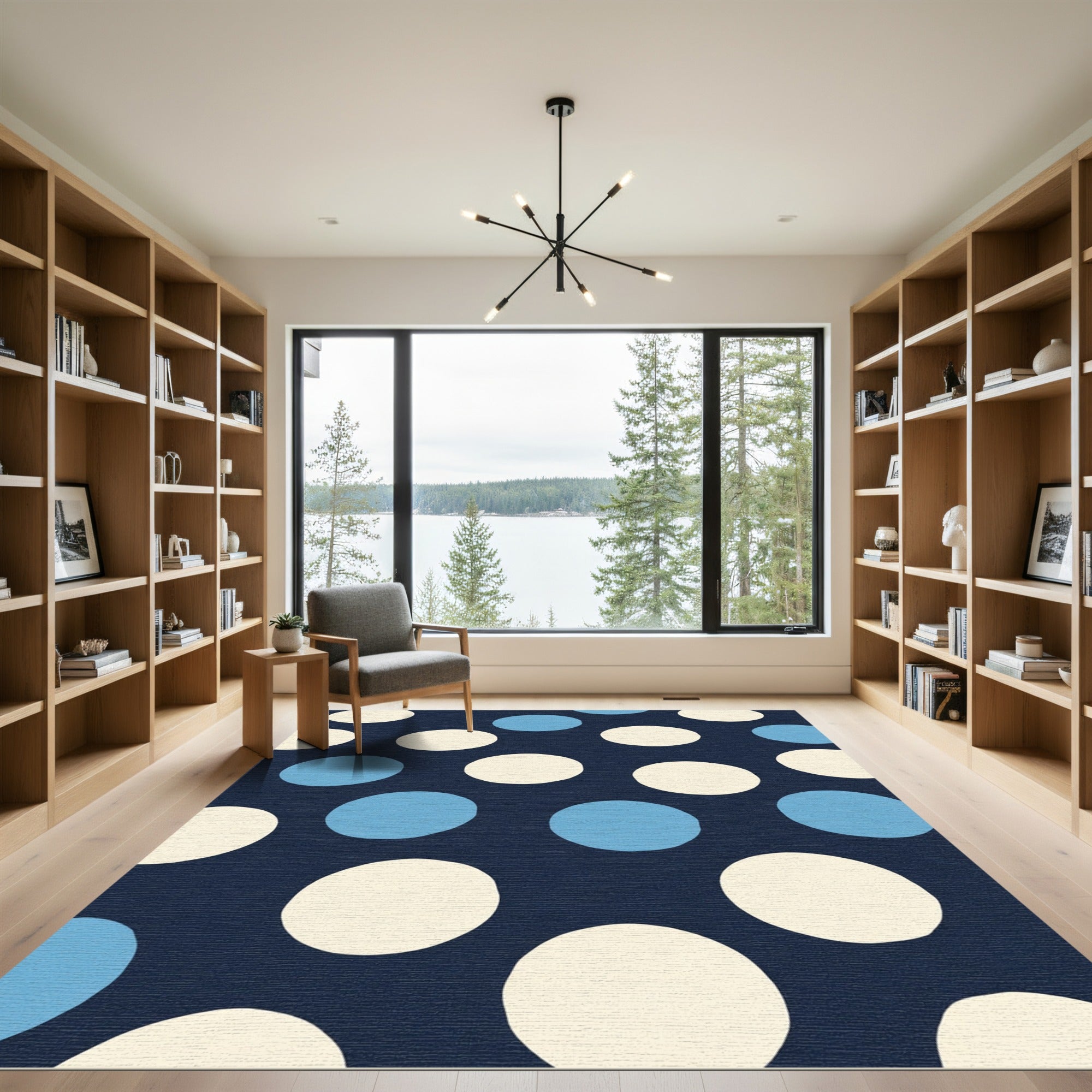 Navy Cream Sky Blue Polka Dot Rug