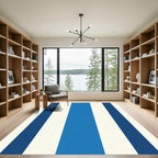 Bold Blue Cream Vertical Stripes Rug