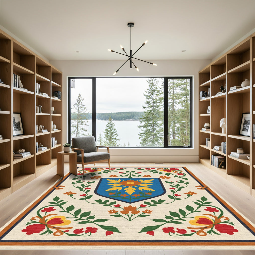 Folk Art Floral Crest Cream Rug