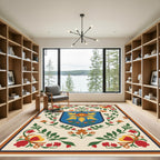 Folk Art Floral Crest Cream Rug
