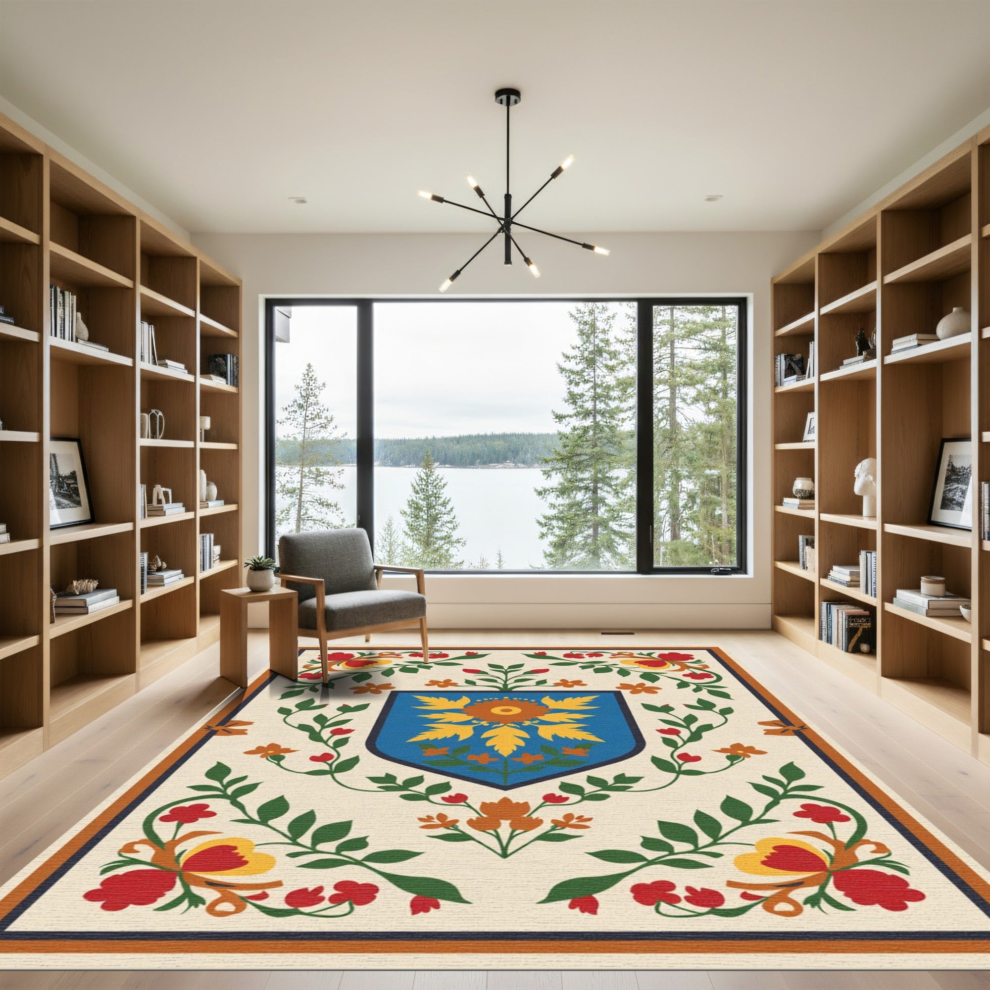 Folk Art Floral Crest Cream Rug