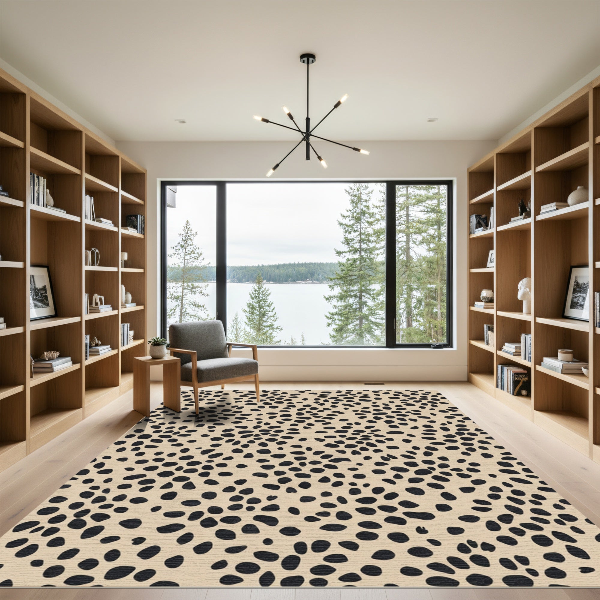 Neutral Tan Black Spotted Overlay Rug