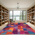 Vibrant Geometric Circles and Squares Rug