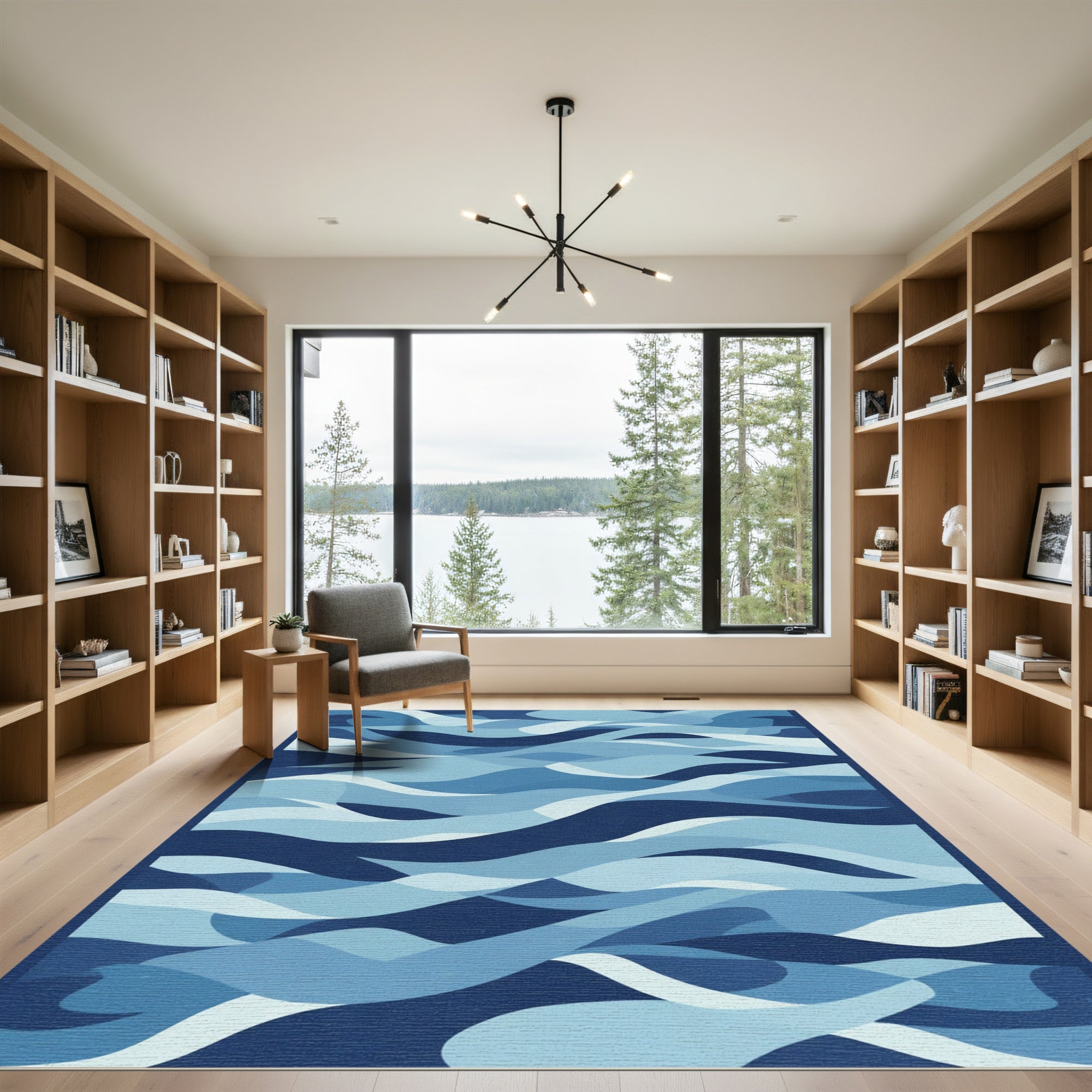 Modern Deep Blue Ocean Waves Rug