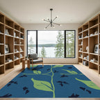 Navy Blue Vine Silhouette Leaf Rug