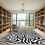 Black White Abstract Organic Flow Rug