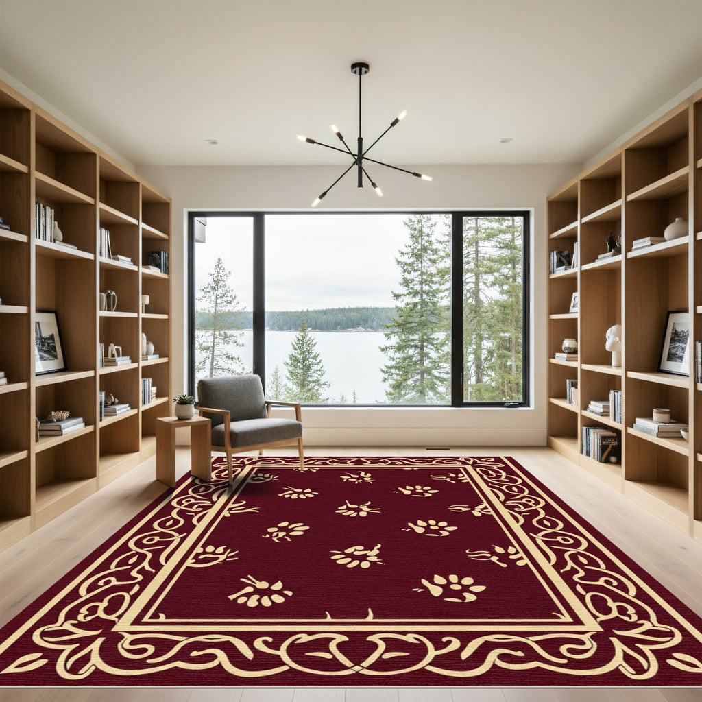 Deep Red Cream Border Floral Accent Rug