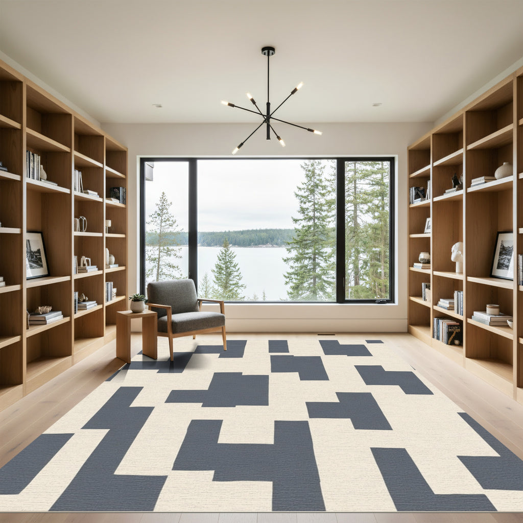 Modern Slate Geometric Block Rug