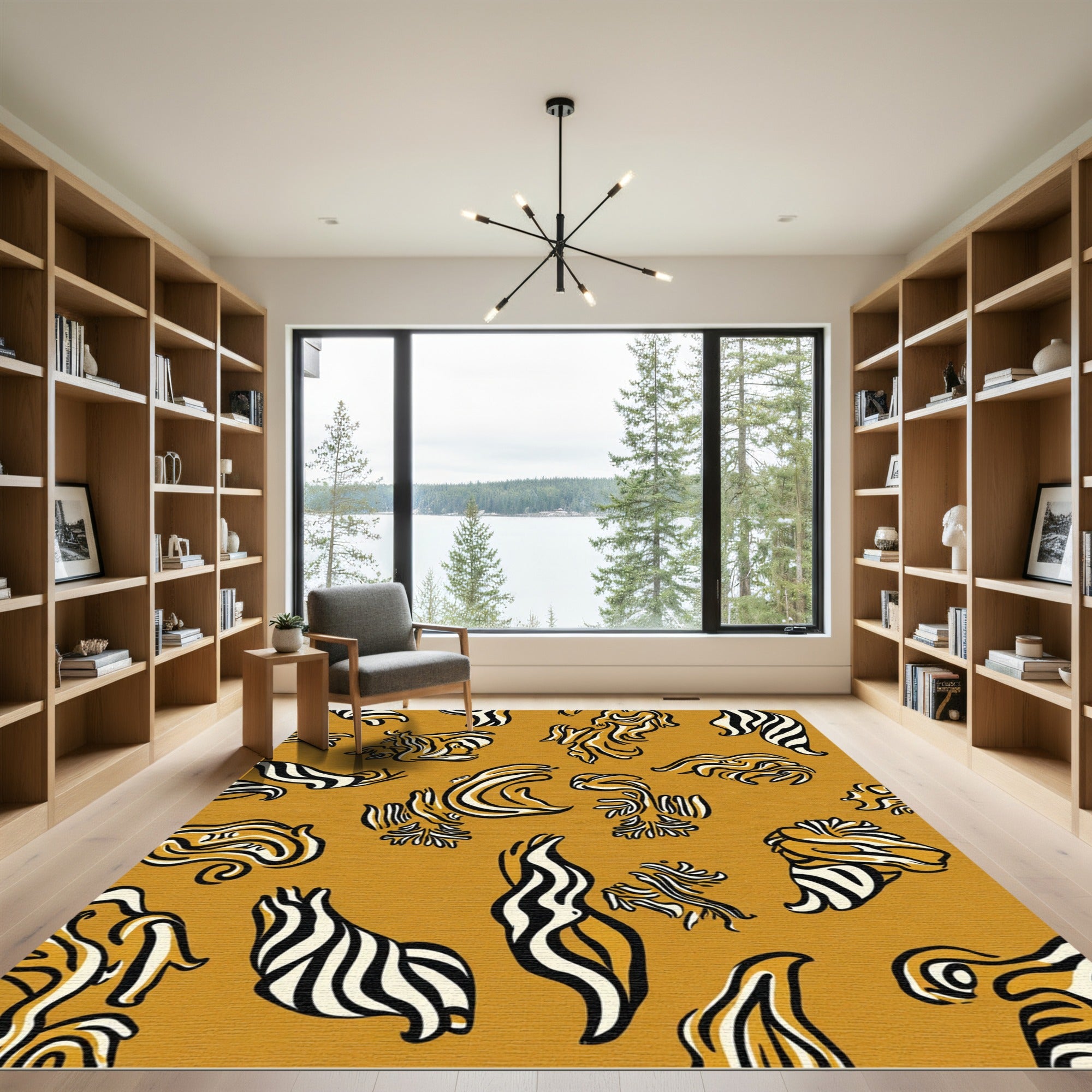 Amber Organic Swirl Animalic Lines Rug